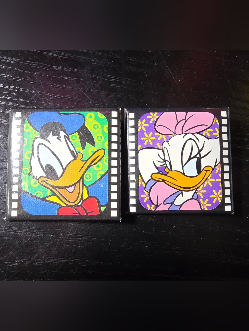 Vintage Disney Donald Daisy Duck Buttons Pin Back 1.5"